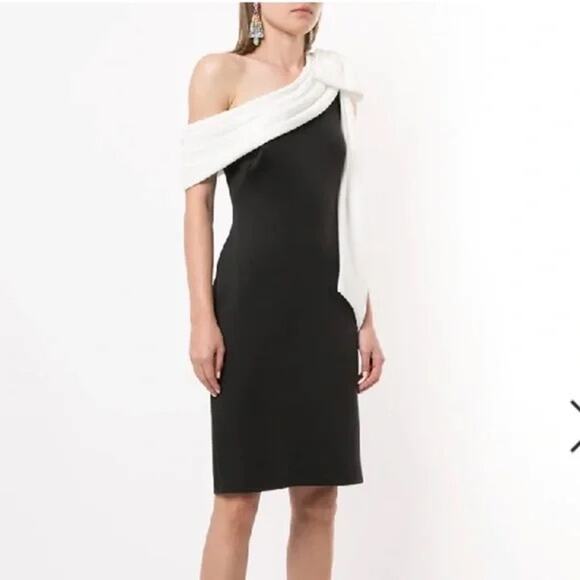 Tadashi Shoji Rigel Black White One Shoulder Dress NWT Formal Cocktail size L - Picture 6 of 14